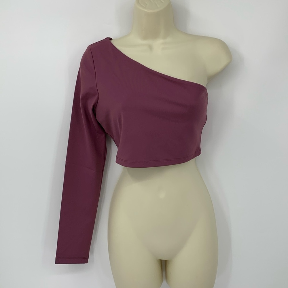 Susana Monaco one shoulder crop top shirt long sleeve Amethyst purple new Medium